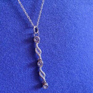 18IN Silver Tone Glass Inset Drop Pendant Necklace